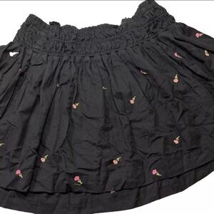 A.N.A. Black Linen blend Embroidered Flowers Y2K Stretch Waist pull on skirt S